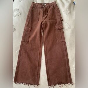 Pacsun Ultra high-rise flare carpenter distressed bottom cargo jeans EUC